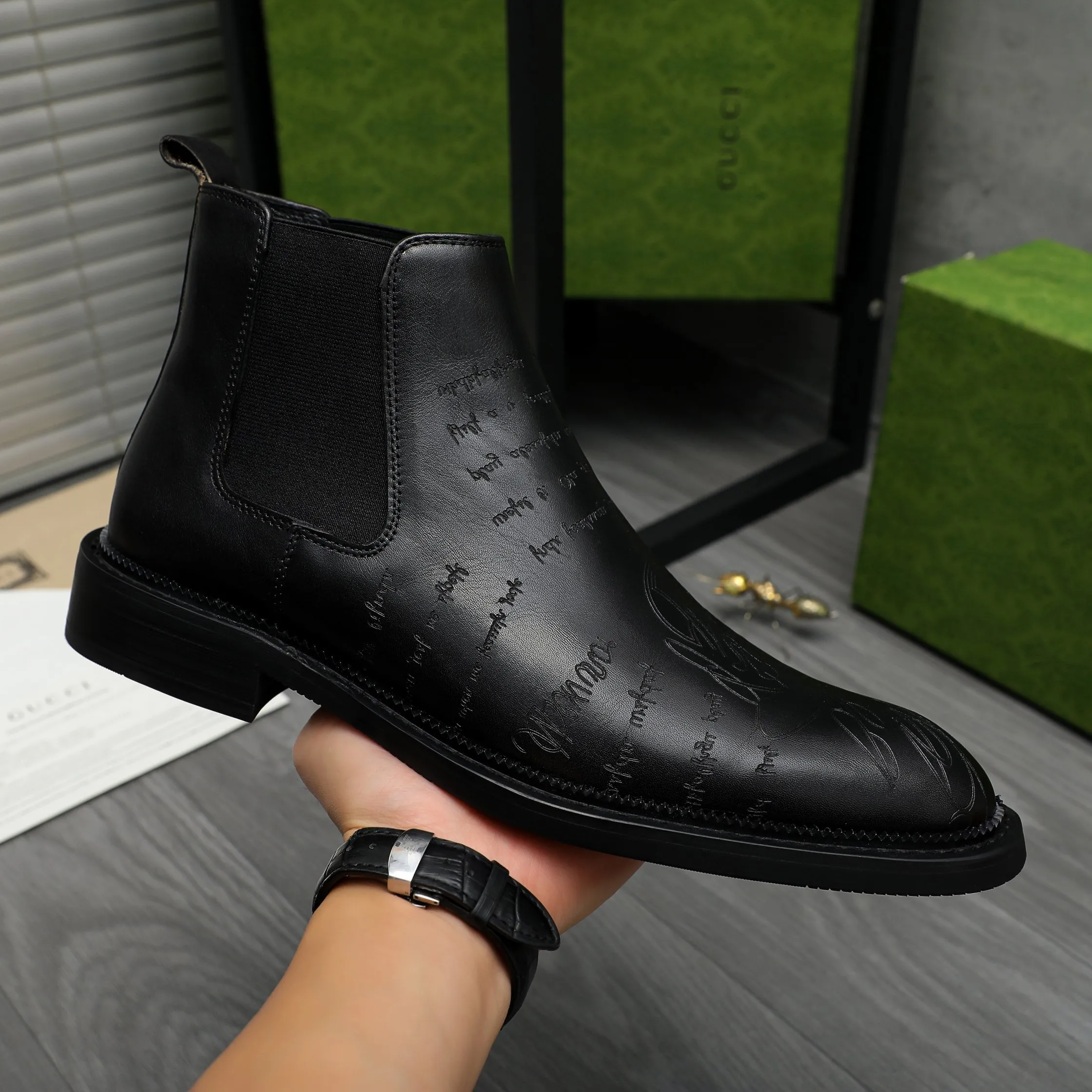 Men's shoes 💰p620 Product trademark: GUCCI "Gucci" high-top business leather shoes Regular size: 37-46 (37.46 custom-made, non-refundable) Product materials: Selected carved cowhide upper, pigskin lining, rubber outsole